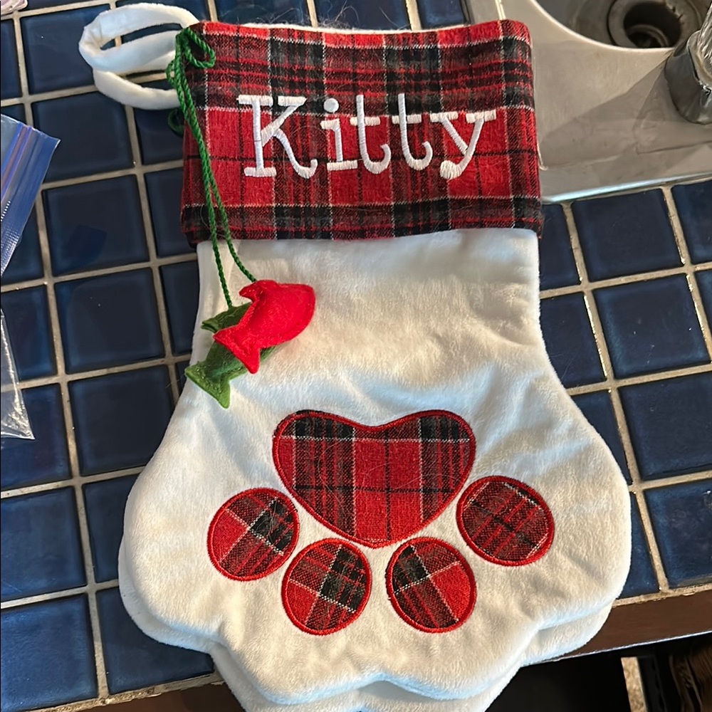 Plaid Kitty Paw Christmas Stocking